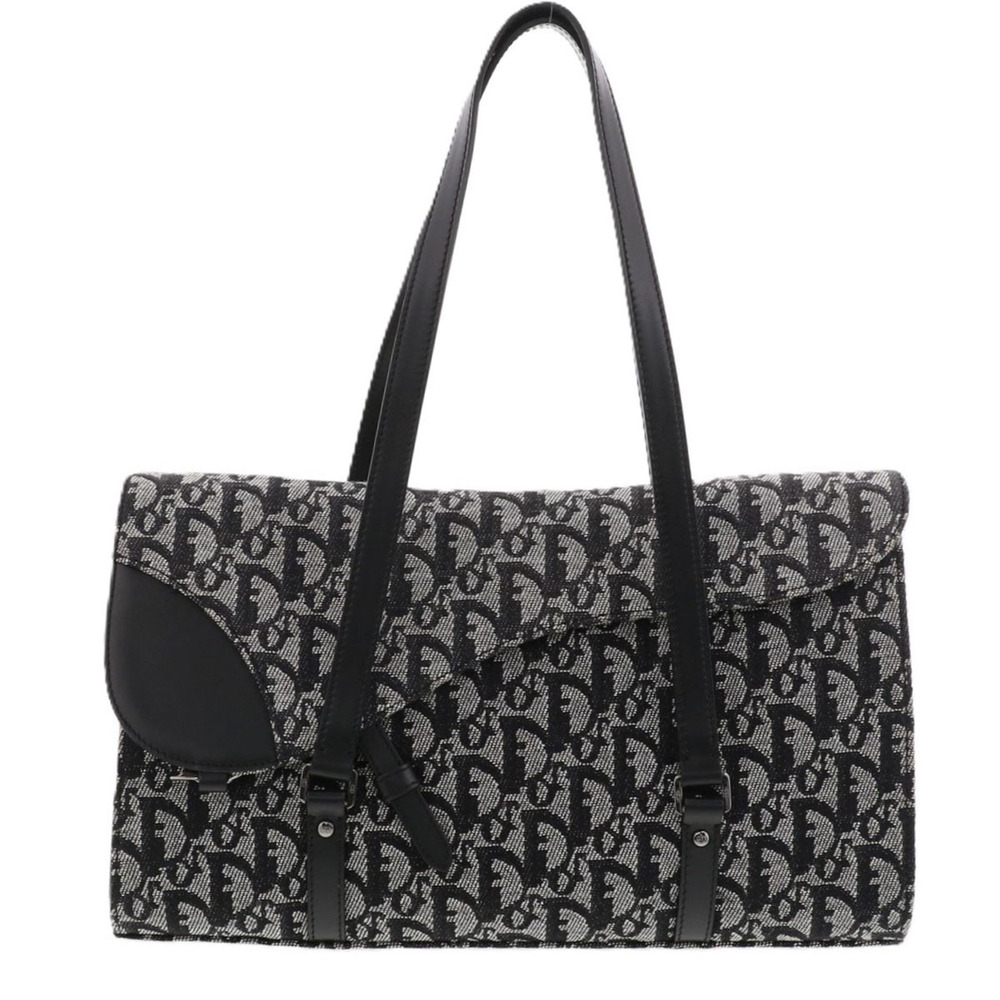 Christian Dior Trotter Saddle Tote Bag Canvas Black